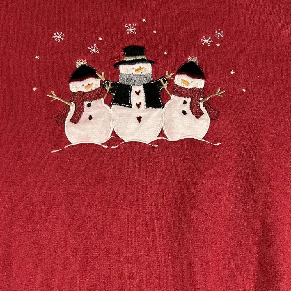 Vintage Top Stitch by Morning Sun Sweatshirt Size 2X Red Snowman Grandma Comfy - Picture 2 of 8